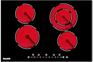 Weceleh Electric Cooktop, 30 Inch Built-in Ceramic Cooktops 6400W, Electric Stove Top with 4 Burners 220-240V(No Plug), 9 Heating Levels, Child Lock, Sensor Touch Control, Residual Heat Warning