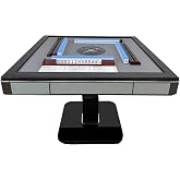 USA MJ Table Skyline Elite 30 Premium Automatic Mahjong Table American Mah Jong Edition 30mm Tiles, Black Glass Cover, Light Blue Glass Frame, Folding Design with Wooden Racks &amp; Pushers