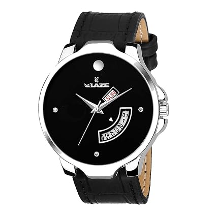 BZ 7022 Day and Date Black Dial with Black Leather Strap Analogue Watch for Men