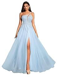 Light Blue Prom Dresses with Pockets Long Plus Size