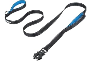 HEYDOGGY Strong Heavy Duty Dog Leash - 6ft Reflective Nylon Training Leash with Soft Padded Double Handle & Auto Lock Frog Clip - Safety Traffic Control for Large Medium Small Dogs No Pull Walk Black Blue,6ft