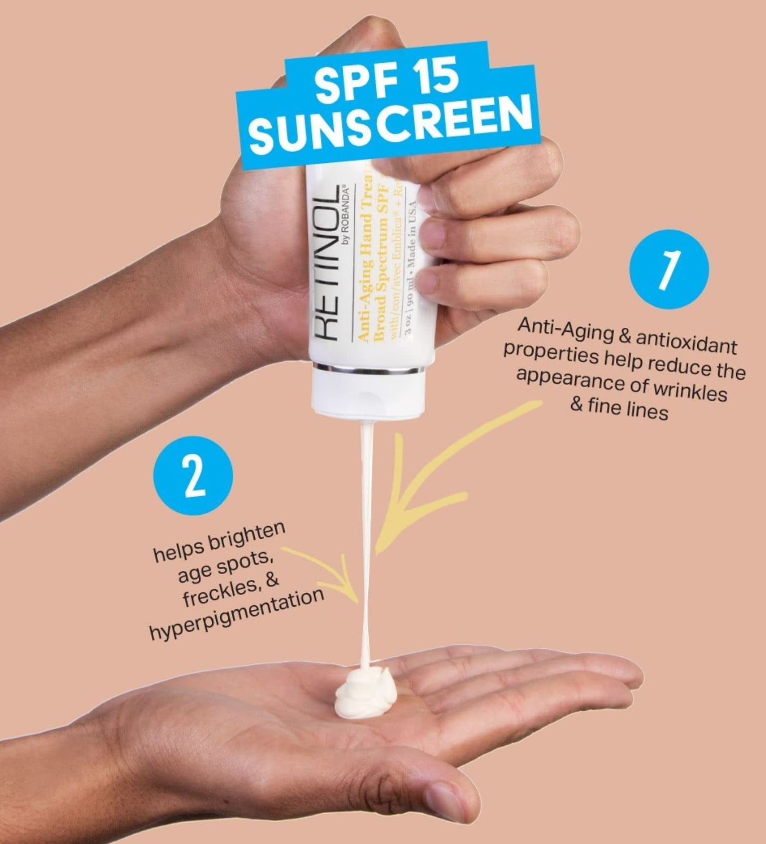 Retinol Anti-Aging Hand Cream - Hydrating & Moisturizing Hand Lotion with Anti-Aging Formula to Help Prevent Wrinkles & Reduce Fine Lines, 3 oz, Unscented
