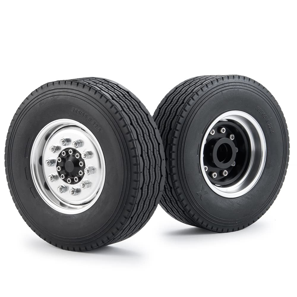 ZuoLan 2set of RC Trailer Front Wheel Rims Alloy Wheels Hubs with Rubber Tyres for 1/14th Tamiya RC Tractor Truck Car