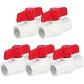 [5 Pack] 1/2'' PVC Ball Valves, Water Shut Off Valves, 1/2 inch Ball Valves Slip, Pipe Fittings, Rated at 150 PSI, Socket (1/2'' - Box of 5)