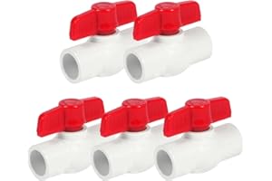 YADIAN [5 Pack] 1/2'' PVC Ball Valves, Water Shut Off Valves, 1/2 inch Ball Valves Slip, Pipe Fittings, Rated at 150 PSI, Socket (1/2'' - Box of 5)