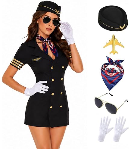 Amazon.com: Music Legs Mile High Club Stewardess Costume Black
