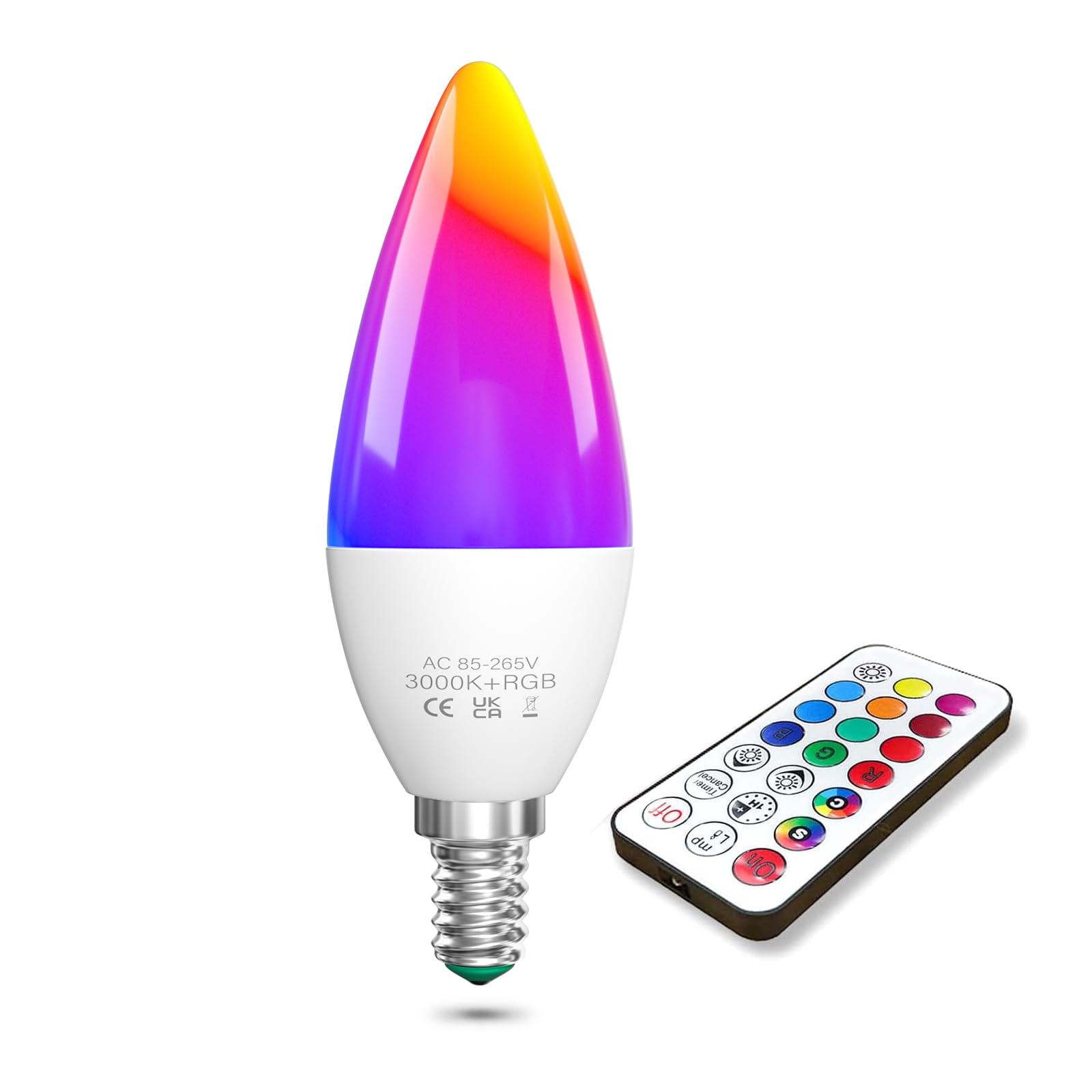 TobeBright E14 LED Colour Changing Bulb, 3W SES Small Edison Screw E14 RGBW Bulb with Remote Control, Memory & Timing Function, 40W Equivalent, Multi Color RGB + Warm White 3000K, Dimmable