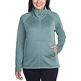 KIRKLAND Signature Women's Full Zip Fleece Jacket, Mock Neck, Stretch Fabric, Green, XXL