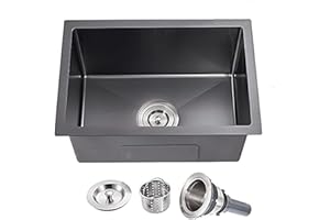 MENATT 24 Inch Undermount Single Bowl Kitchen Sink, SUS304 Stainless Steel Handmade Kitchen Sink Undermount Black, 24"x18"x9"