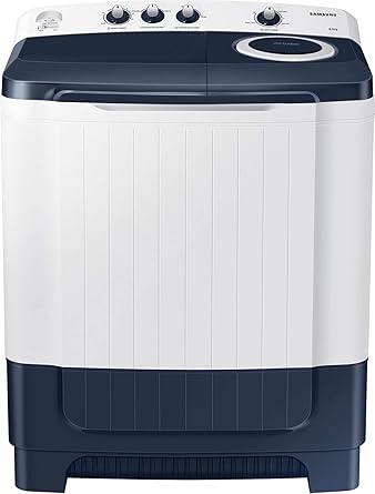 Samsung 8.5 Kg Semi-Automatic 5 Star Top Loading Washing Machine (WT85R4200LL/TL, Light Grey, Royal Blue Lid (Transparent), Hexa Storm Pulsator)
