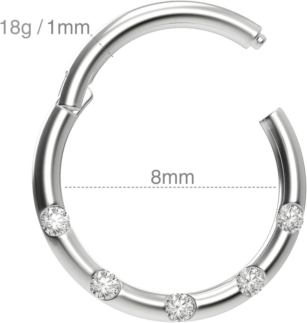 2pc 18g 1mm CZ Hinged Segment Rings Steel Septum Bar Nostril Seamless Clicker Hoop Cartilage Bar Nose Bar Ear Tragus - Image 3