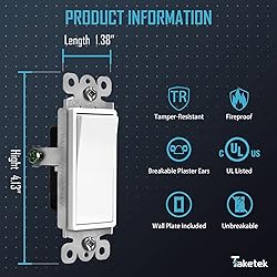 TAKETEK Decorator Switch with Wall Plate, Single