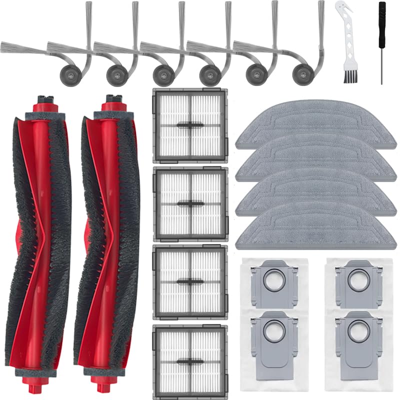 Photo 1 of 22 Pack Replacement Accessories Kit Compatible With Roborock Q10 S5/Q10 S5+/Q10 X5/Q10 X5+,2 Main Brush 6 Side Brush,4 Hepa Filter,4 Mop Pads,4 Dust Bags (Q10 Series)