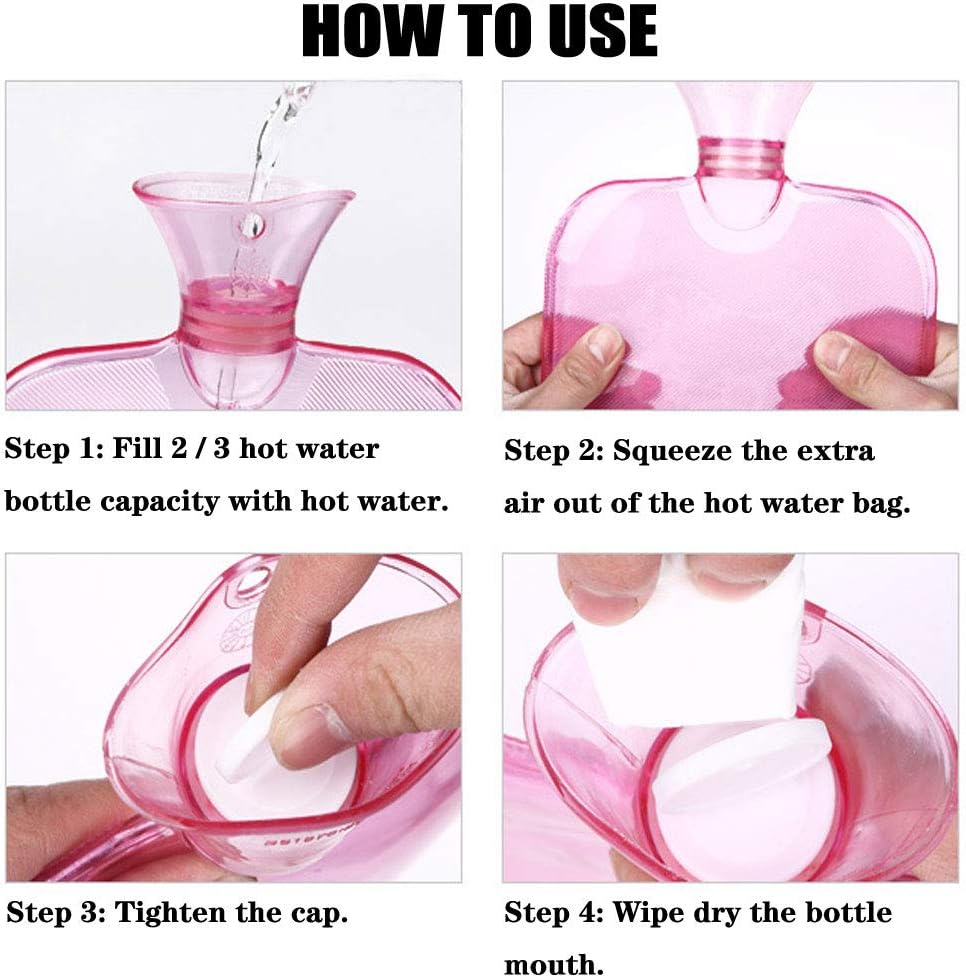 KISEER Classic Transparent Hot Water Bottle, 2 Liter Hot Water Bag with Knitted Cover for Adults or Kids (Pink): Health & Personal Care