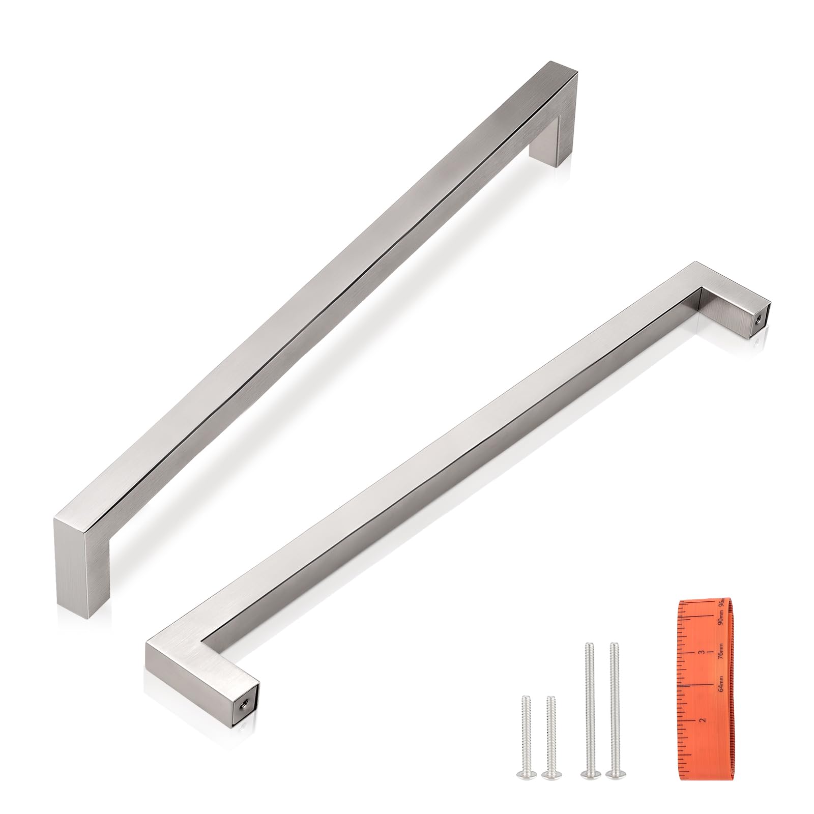 KNOBWELL 12 Pack 10 inch Modern Kitchen Cabinet Handles, Euro Style Square Brushed Nickel Drawer Pulls Vanity Cupboard Handles, Overall Length 10-1/2" Image