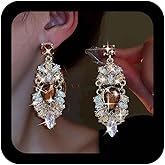 Jugielu Vintage Brown Long Rhinestones Earrings Wedding Crystal Dangle Earrings Cluster Chandelier Teardrop Statement Earrings Sparkly Diamond Cubic Zirconia Bridal Studs Jewelry for Women