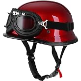 Yesmotor Helmet Half Shell German Motorcycle Helmet with Cycling Glasses - DOT Approved