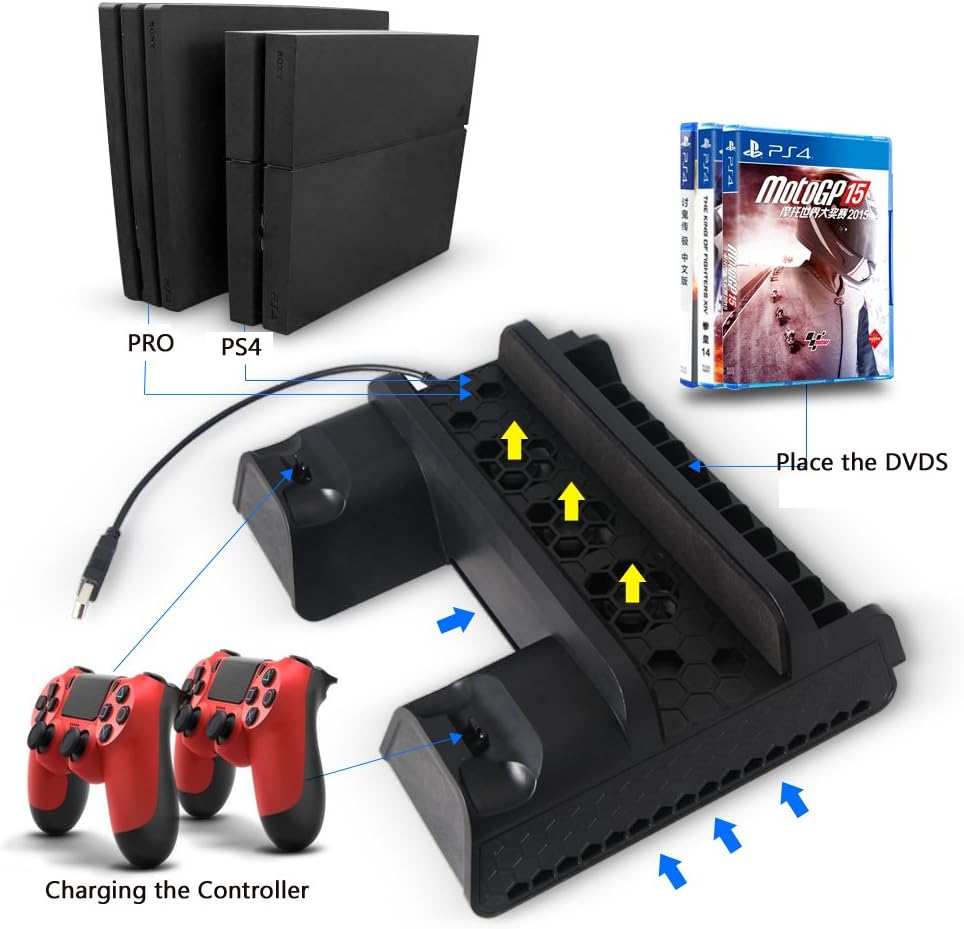 PS4/PS4 Slim/PS4 Pro Cooling Fan,Anrain Cooling Cooler with Dual Controller Charging Station & USB Hub for PS4/PS4 Slim/PS4 Pro