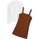 MakeMeChic Toddler Baby Girl Fall Winter Christmas Outfits Mock Neck Top and Corduroy Overall Dress Sets