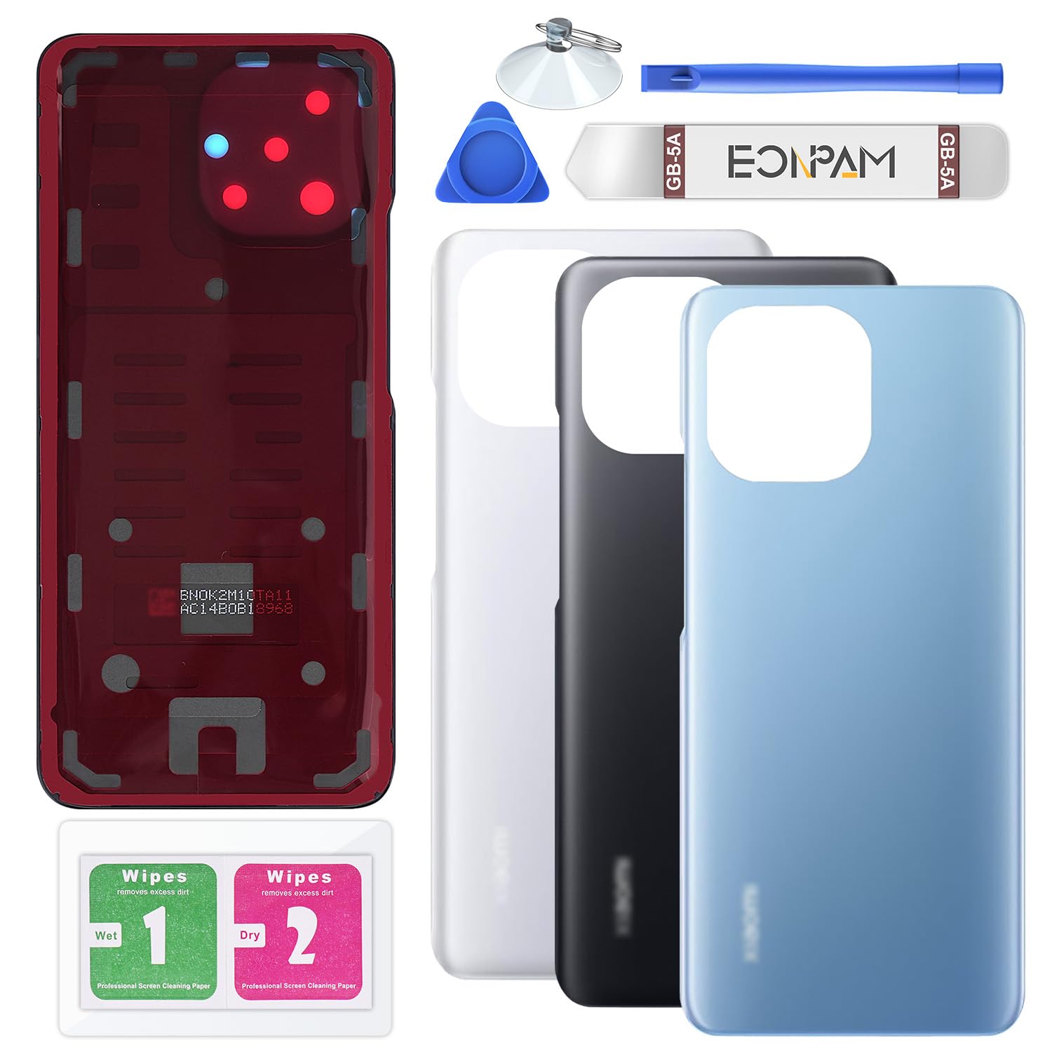 Eonpam Back Cover Glass for Xiaomi Mi 11 Rear Glass Replacement with Repair Kit Genuine Rear Housing (Blue)