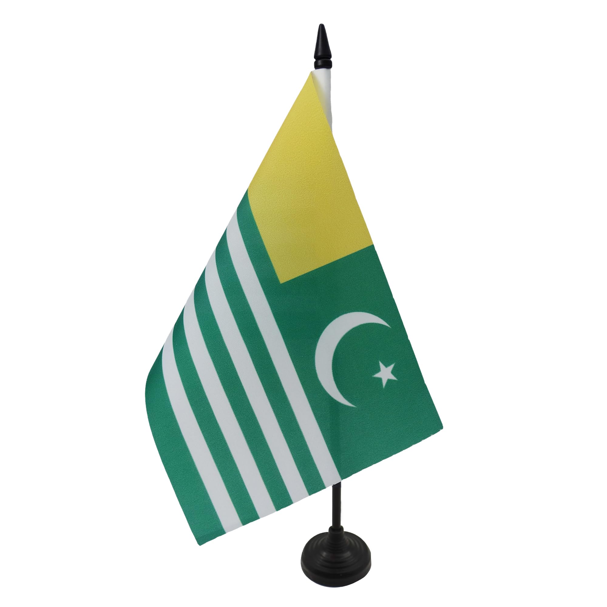 AZ FLAG Azad Kashmir Table Flag 5'' x 8'' - Free Kashmir Office Decoration 100% Polyester 21 x 14 cm - Mini Desk Flag with Pole and Black Plastic Base