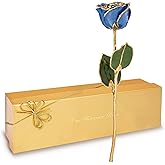 Forever Rose Hand-Dipped in 24K Gold, Sapphire-Inspired September Birthstone with Sparkles, Real Rose in Luxury Gold Gift Box – Perfect Ready to Gift for September Birthday or Any Occasion
