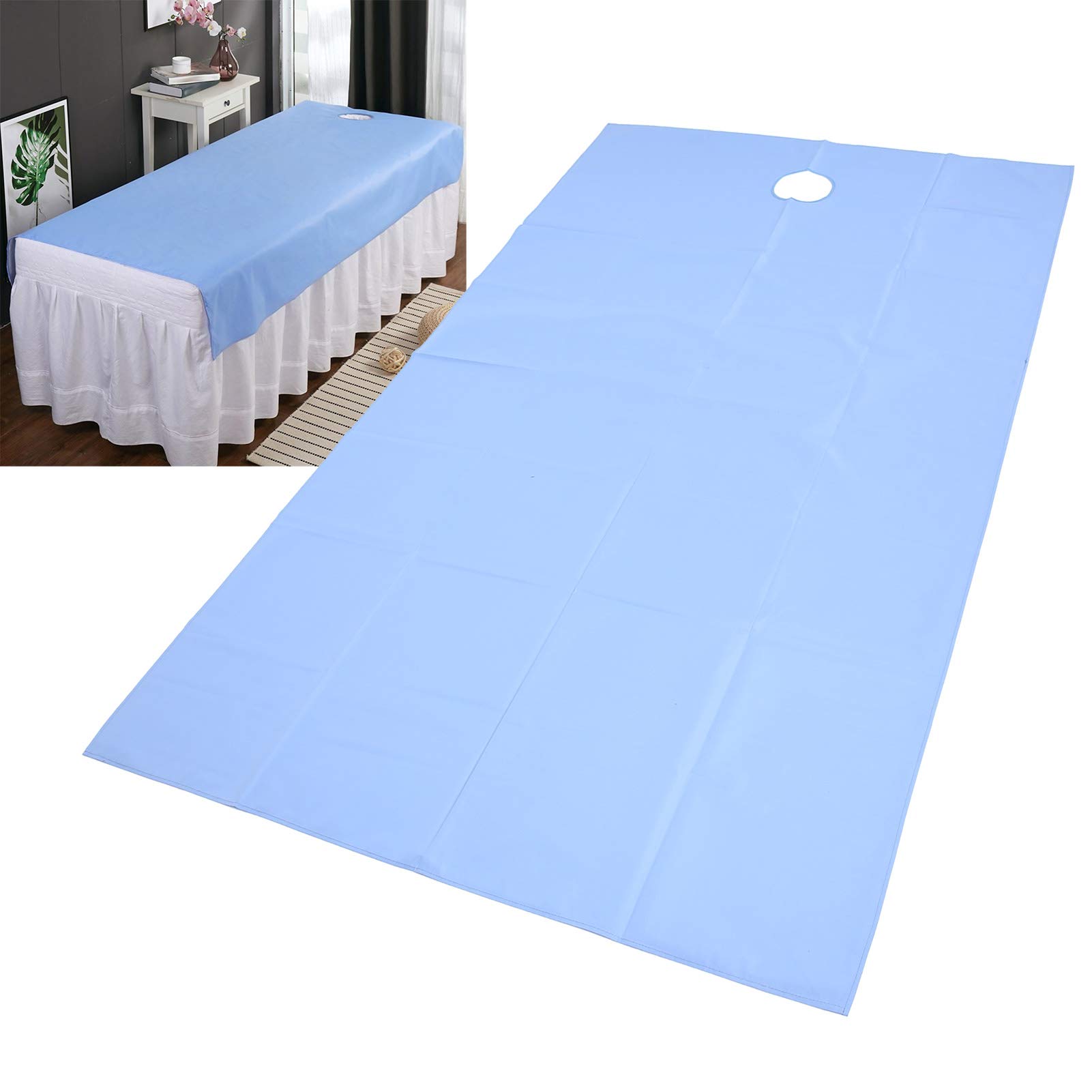 Reusable Spa Massage Bed Sheet, Waterproof Oil Resistant Face Hole Cover for Beauty Salon Massage Couch, Soft Comfortable Breathable Absorbent Blue