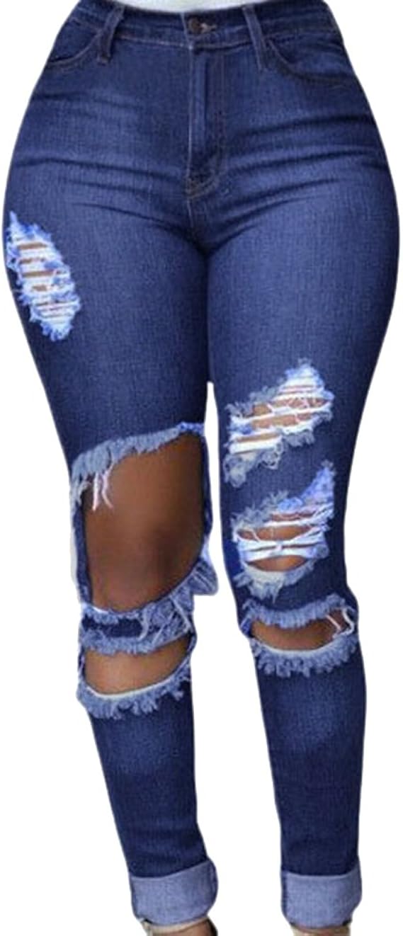 Damen Slim Fit Jeans Destroyed Boyfriend Röhrenjeans Skinny Hose Mit Gummizug Amazon.de Bekleidung