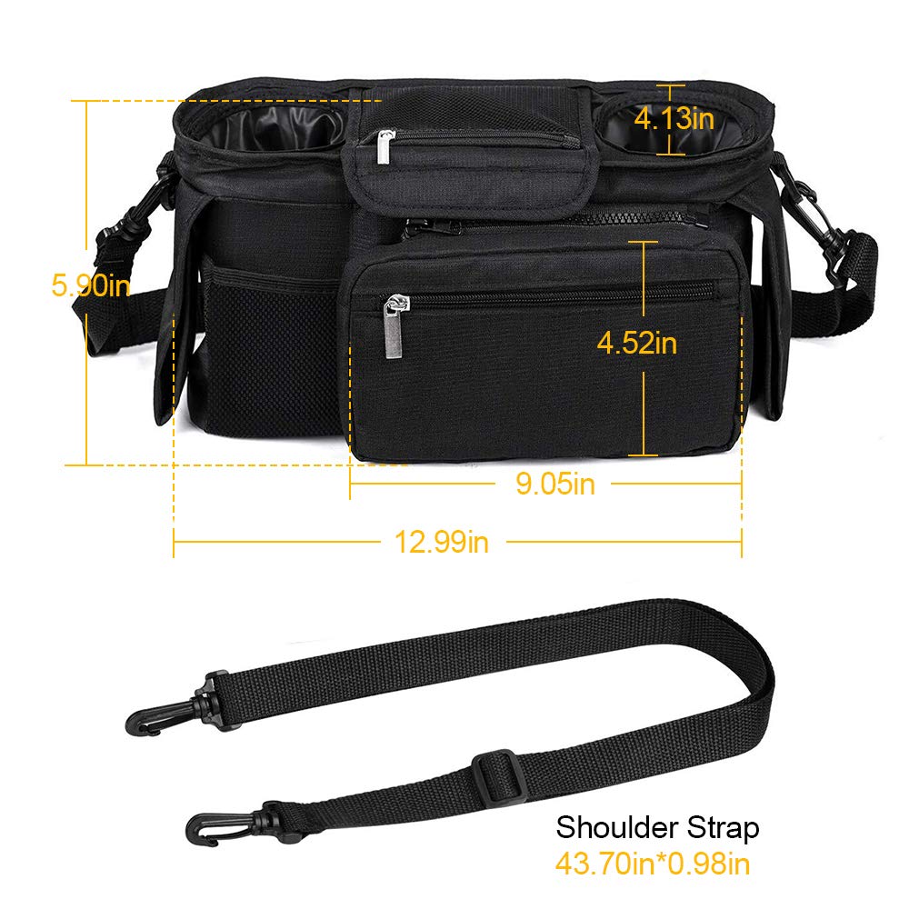 Baby Stroller Organizer Bag - Stroller Storage Bag with 2 XL Waterproof Leak-Proof Insulated Cup Holders and Large Detachable Zippered Clutch Bag for Universal Stroller Like Baby Jogger, Bugaboo : Baby