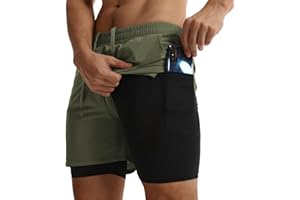 ATTBEA Men's 2 in 1 Running Shorts with Liner 5" Quick Dry Workout Gym Sports Shorts with Pockets