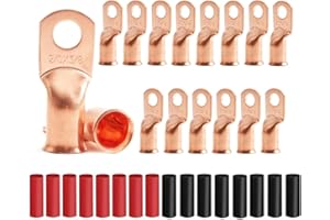 JOYPXF 16Pcs 2/0 AWG 3/8 Cable Terminals Heavy Duty Copper Wire Lugs with 16Pcs Heat Shrink Tubing 2/0 Gauge Copper Ring Terminals 00 Gauge Battery Cable Ends Bare Copper Eyelets Ring Terminal for Car Marine