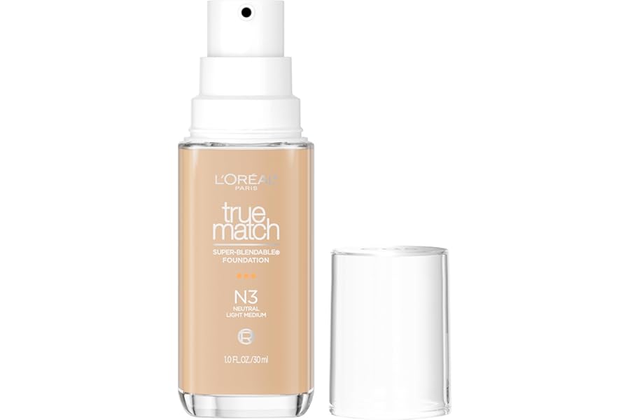 L’Oreal Paris True Match Super-Blendable Foundation, Medium Coverage Liquid Foundation Makeup, N3, Light Medium, 1 Fl Oz