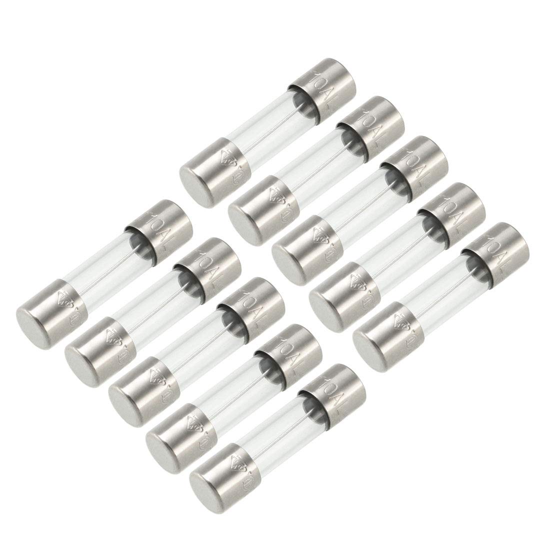 sourcing map Slow Blow Glass Cartridge Fuse Tube Time Delay Fuse 5mm x 20mm 250V 10A 10Pcs