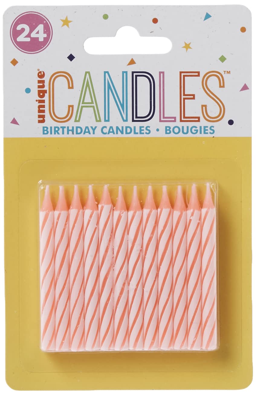 Unique Party 1905PC - Striped Pink Birthday Candles, Pack of 24