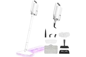 ACHTFACH Steam Mop Cleaner, 7 in 1 Rotated Steam Cleaner for Home, Adjustable 2 Modes Steam Mop with 23FT Power Cable and 400ML Removable Tank, Hard Floor, Laminate Floor, Tiles Cleaning (Tea White)