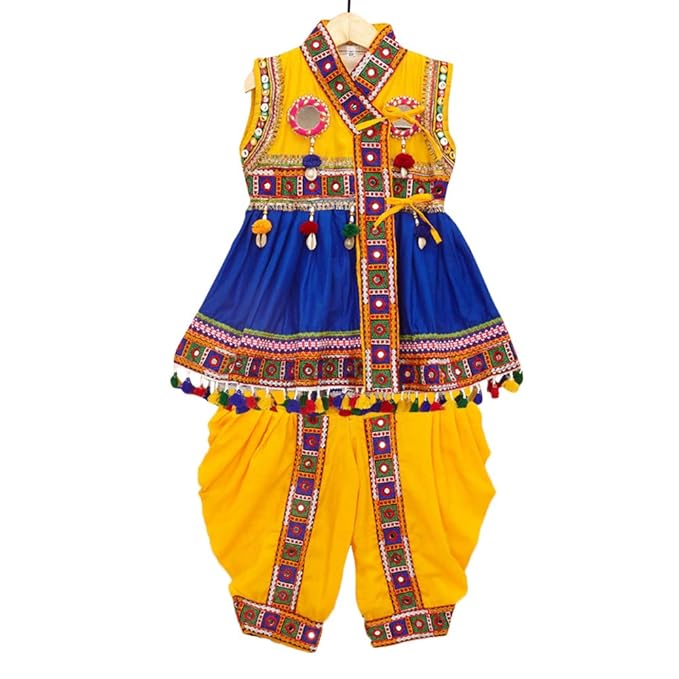 Banjara By Hopscotch Boys 100% Cotton India Embroidered Kedia in Blue Color