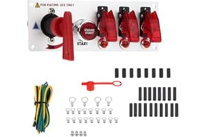 GELOO 12V Ignition Switch Panel for Racing Car Ignition Starter Switches with Engine Start Push Button 5 in 1 Ignition Control Panel Carbon Fiber LED Ignition Toggle Switches for Race Car Sport Competitive