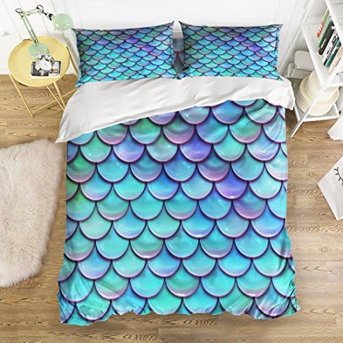 BMALL Soft Bedding Sets 4 Pieces Duvet Cover with 2 Pillow Shams - Bling Fish Scales Polyester Hypoallergenic Bedspread
