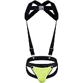 JOCKMAIL Men's Harness and Jockstrap Set Adjustable Elastic Chest Strap with Breathable Double Jock Underwear
