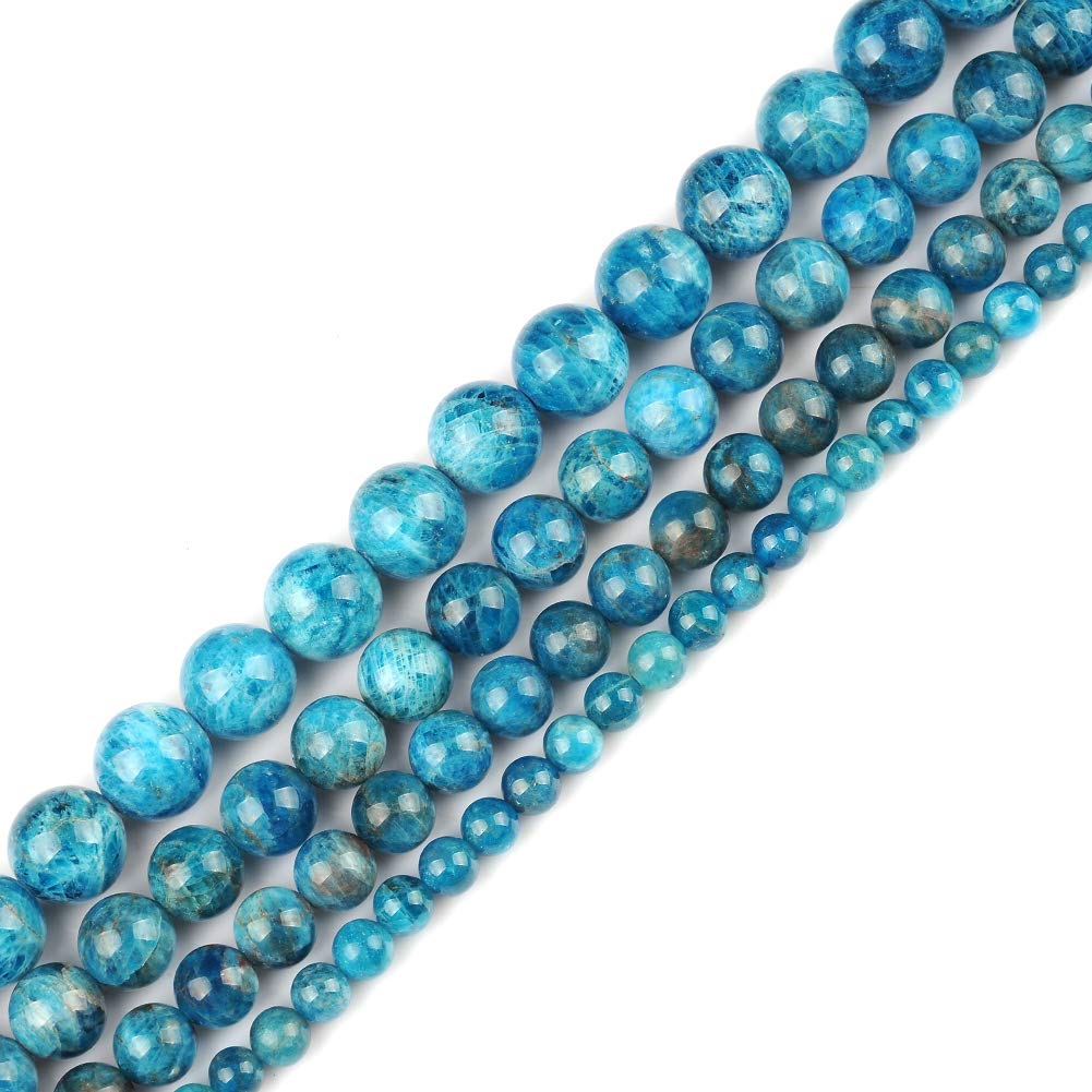 Ruilong Natural Loose Beads Genuine Smooth Round Gemstone Beads for Jewelry Making, About 15.5", Ocean Apatite, 8MM