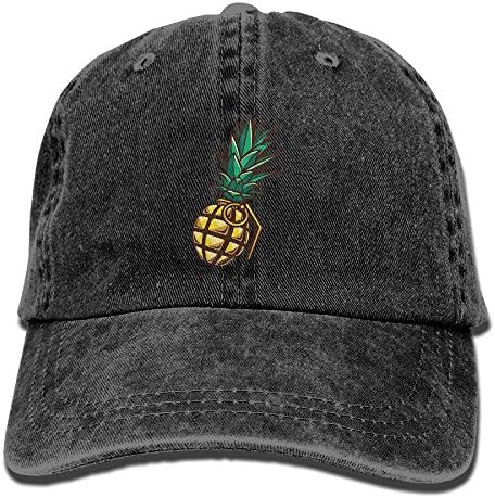 Henzhudi Cartoon Pineapple Unisex Cotton Denim Baseball Cap Adjustable Strap Low Profile Plain Hats Black
