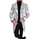 awodent Men's Plaid Trench Coat Lapel Slim Fit Single Breasted Wool Blend Pea Coat Casual Winter Mid Long Jacket Overcoat