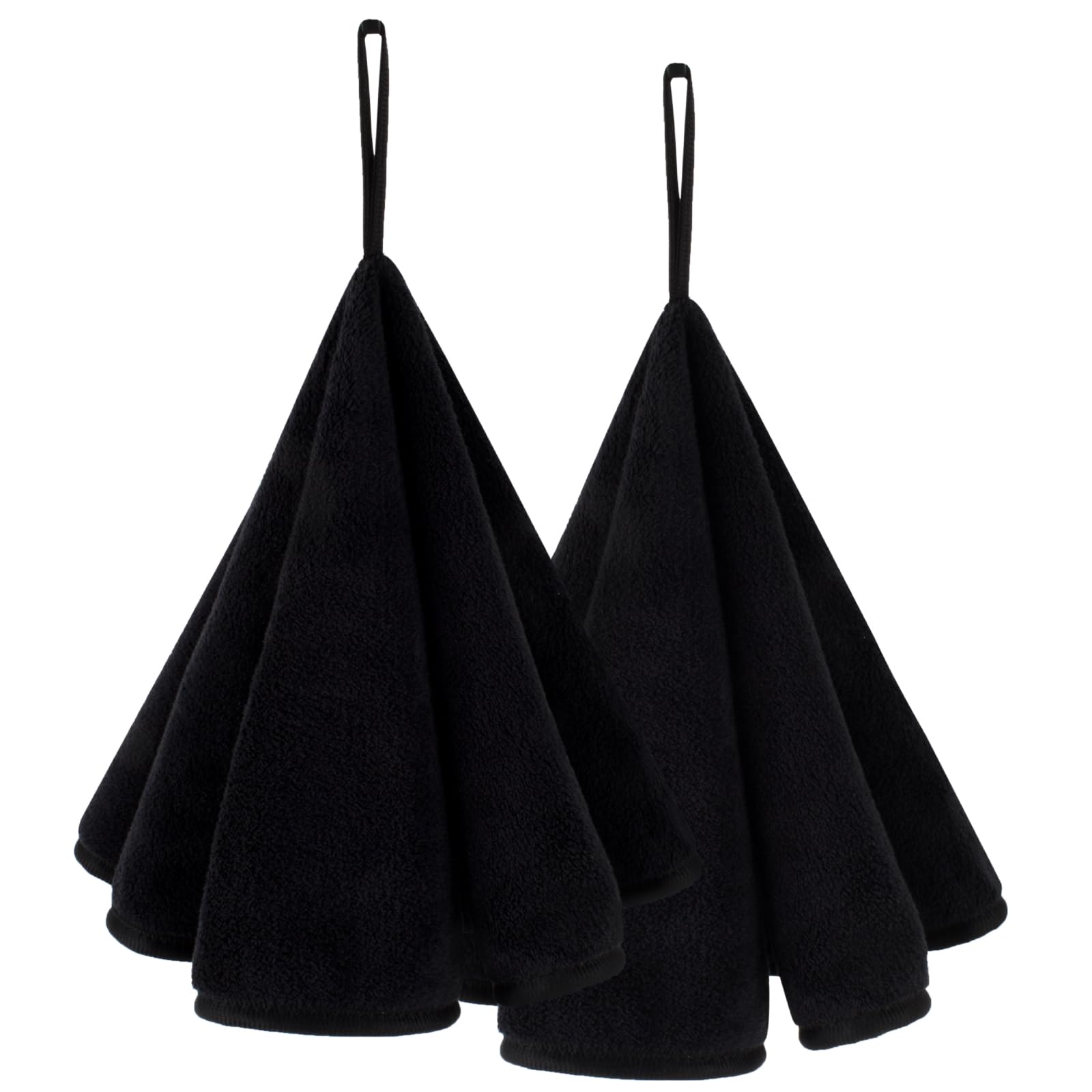 VIVOTE 2-Piece Hand Towels with Loops, Fast Drying Hand Towels for Bathroom, Soft & Super Absorbent, Round Microfibre Hand Towel with Lanyard Design (Black 50 * 50cm)