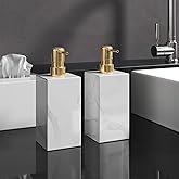 AUSAULAC 2 Pack Real Natural Marble Soap Dispenser with Stainless Steel Pump Decorative Liquid Hand Soap Bottle for Kitchen Bathroom, Compatible with Lotion, Dish Soap Shower Gel (White 2 Set)