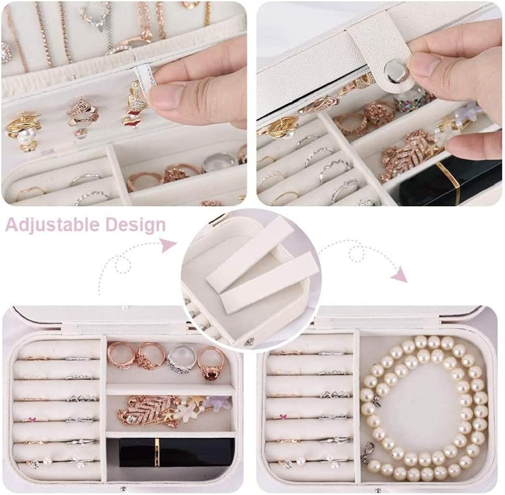 YONZONE Jewellery Box Organiser Travel Jewellery Case Storage Small Jewellery Boxes for Rings Earrings Necklace Bracelets Double Layer Faux Leather Jewelry Gift Box for Girls Women(White) - Image 5