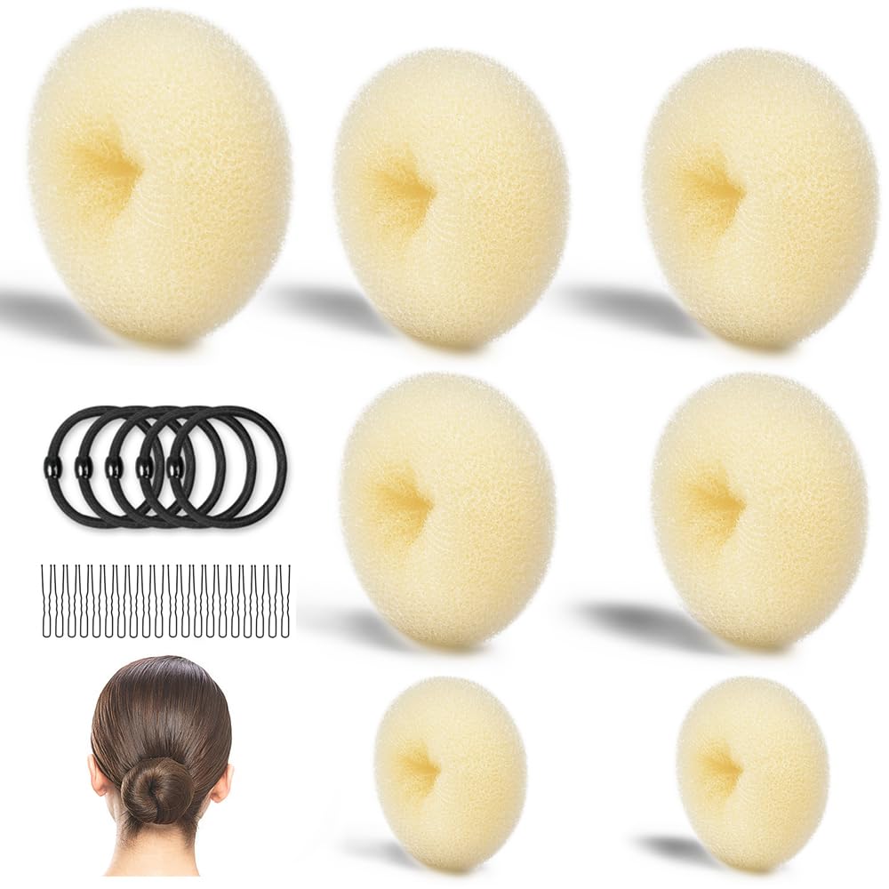Hair Bun Maker, MORGLES 7pcs/4 Sizes Bun Makers for Hair with 5pcs Elastic Bands, 20pcs Bobby Pins for Ballet Dancers Women, Blonde