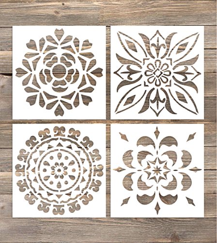 GSS Designs Pack of 4 Wall Stencils 6x6 Inch Laser Cutting Tiles Stencil Template for DIY Home Decor - Use on Wall Floor Tiles Wood Fabric Furniture(SL-005)