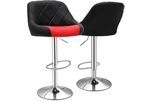 Magshion Bar Stools Set of 2, Adjustable Counter Height Swivel Barstools Modern Dining Chair Bar Pub High Stool with Back for Kitchen Island, Black/Red