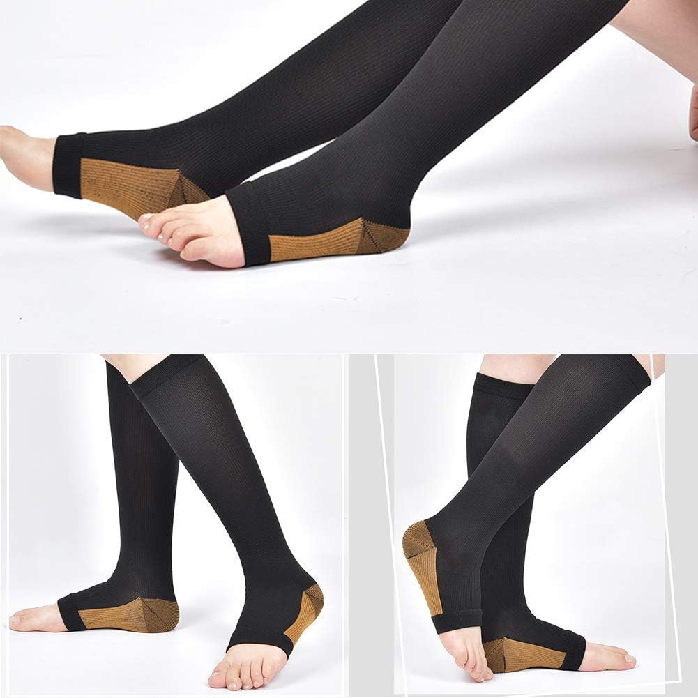 Copper Compression Socks, Open-Toe 20-30mmHg Graduated Compression Stockings for Men Women（3 Pairs) - Best for Athletic, Running, Flight, Travel, Nurses,Edema (Black - 3 Pairs, L/XL): Health & Personal Care