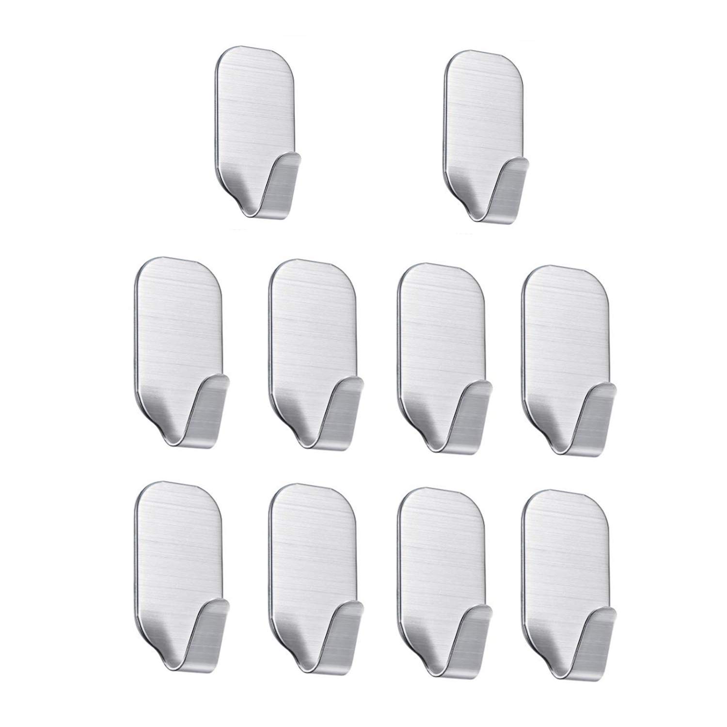Meiyijia Self Adhesive Hooks for Kitchen Bathrooms, Brushed 304 Stainless Steel Wall Hooks, Ideal for Bathroom Toilet Kitchen and Office (10PCS)